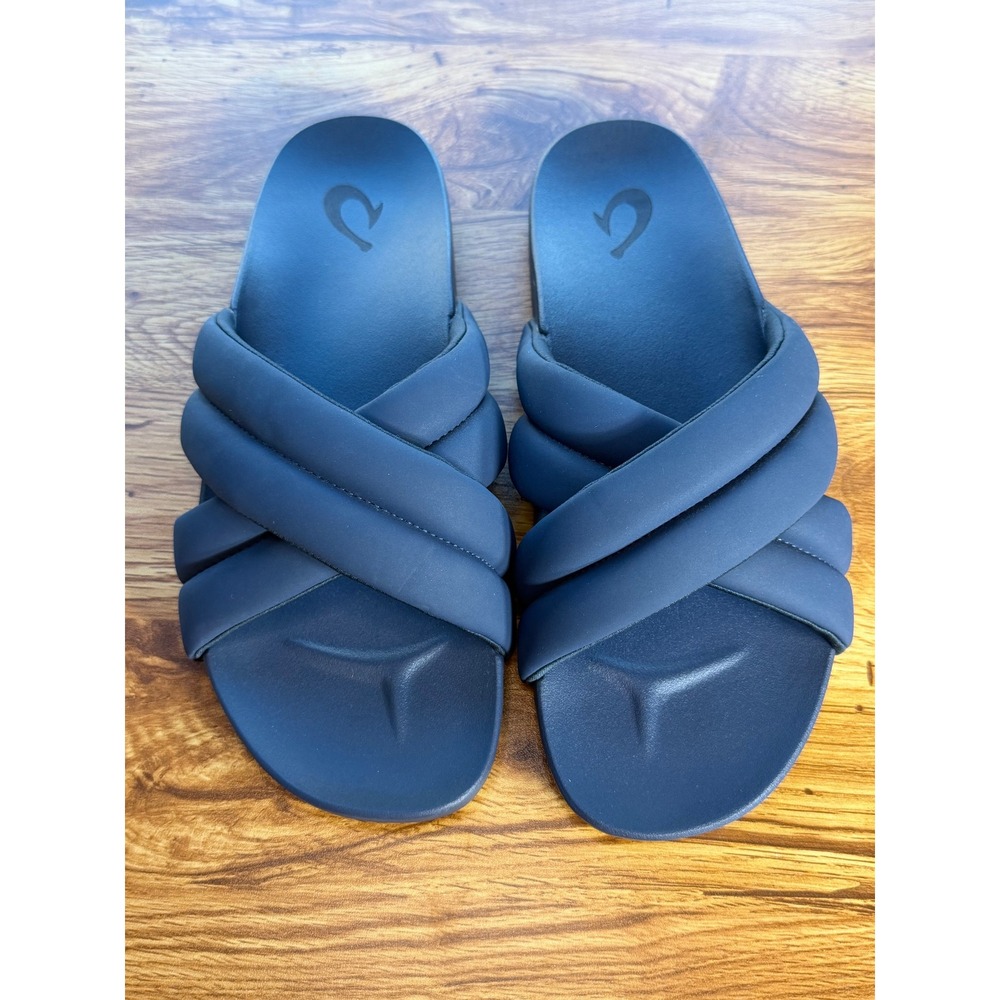OluKai Hila Women's Puffy Slide Sandals Navy Blue Size 10